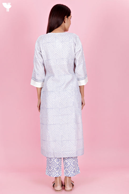 Chanderi Silk Kurta And Pant Set With Block Print